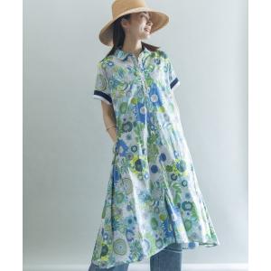 シャツワンピース リバティプリント　シャツワンピース