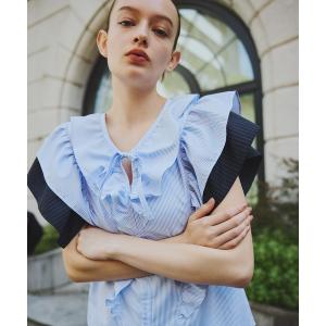 ブラウス シャツ Stripe frill collar blouse/ストライプフリルカラーブラウス レディース