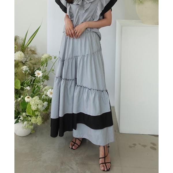 スカート Stripe tiered skirt/ストライプティアードスカート