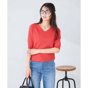 ニット セーター ハーフスリーブVネックサマーニット「洗える/接触冷感/UVカット」 レディース