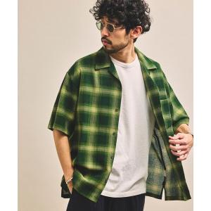 シャツ 半袖 先染めオンブレチェック オープンカラー ショートスリーブ シアーシャツ/リラックスフィット メンズ