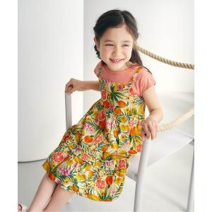 ワンピース 「リンク」柄フリルキャミドッキングワンピース キッズ 子供服 女の子