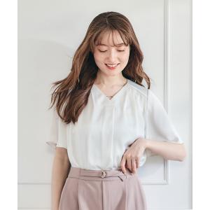 ブラウス シャツ ヴィンテージサテンパーツ付Vネックブラウス レディース