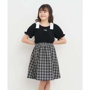 ワンピース キッズ　肩リボンドッキングワンピース キッズ 子供服 女の子
