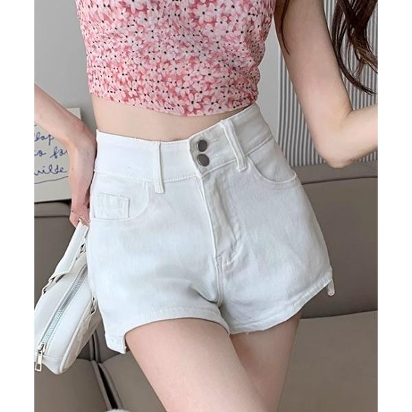 パンツ ダブルボタンハイウエスト ショートパンツ 無地豹柄 レディース