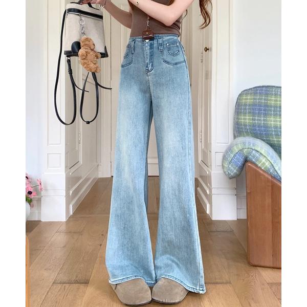 ジーンズ デニム デニムパンツ ハイウエスト ストレート ワイドレッグ デニムパンツ ロング丈 ウエ...