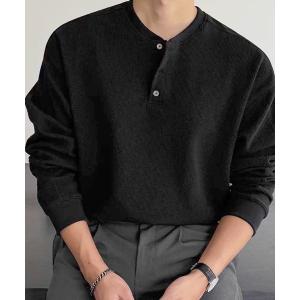 ヘンリーネック tシャツ 「NOWLE」3ボタン ヘンリーネック リブ ロンT / ワッフル サーマル メンズ