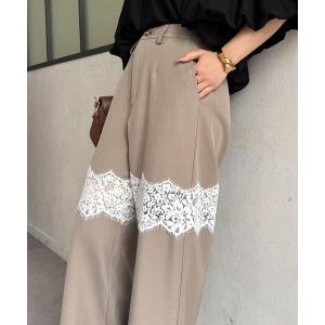 スラックス パンツ レース切替スラックス レディース