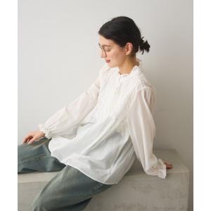 ブラウス シャツ フロントタックレースミックスブラウス レディース
