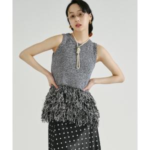 ベスト ジレ Fringe ｍix knit/ノースリーブヘムフリンジニット レディース