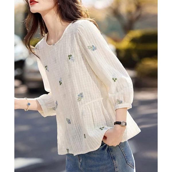 ブラウス シャツ テクスチャーデザイン刺繍ブラウス レディース
