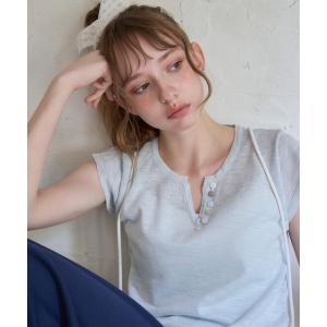tシャツ 半袖 アソートボタンVネックT/Assorted Button V-Neck T-Shirt レディース