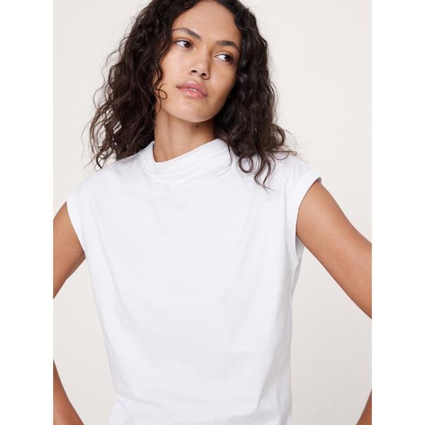 tシャツ シルキー コットン モックネックトップス レディース