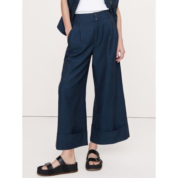 ワイドパンツ パンツ ハイライズ ワイドレッグ テンセル(TM) コットンリネン クロップドパンツ ...