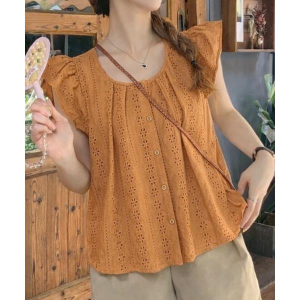 ブラウス シャツ 半袖 レースフレンチスリーブブラウス レディース