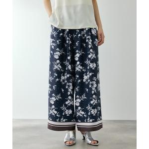 パンツ パウダーサテンパネルプリントワイドパンツ レディース