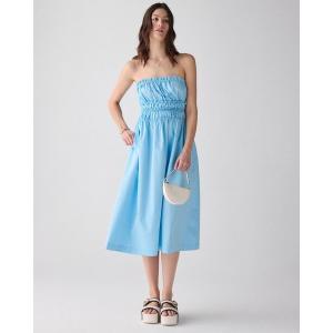 ワンピース スモックド ストラップレス ミディ ドレス