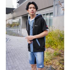 パーカー (RM)「LUXE/R」コットン100% 天竺 デニム切替 パーカ zip パーカー メンズ レディース