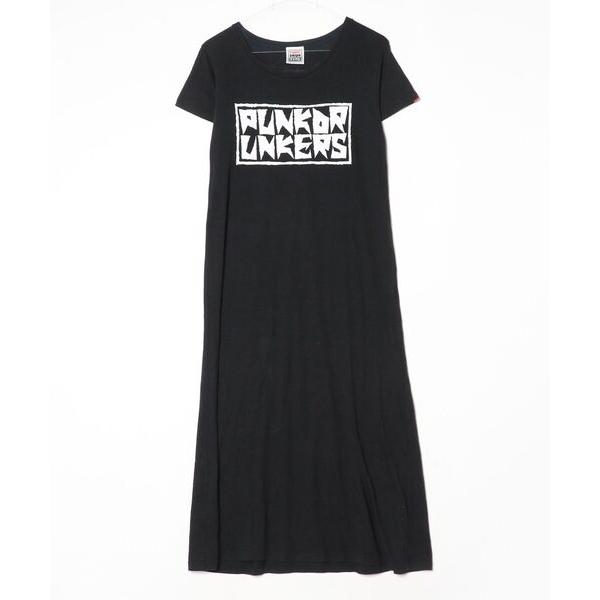 「PUNK DRUNKERS」 Tシャツワンピース - ブラック レディース