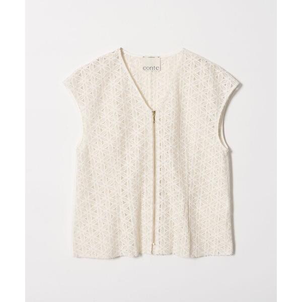 ブラウス シャツ 「conte」レース ジップ Vネックブラウス レディース