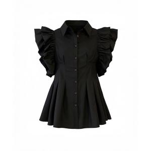 ブラウス シャツ ウエストシェイプラッフルスリーブブラウス レディース