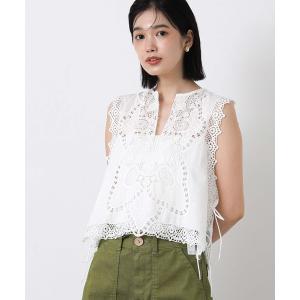 ブラウス シャツ 綿レースキーネックブラウス レディース