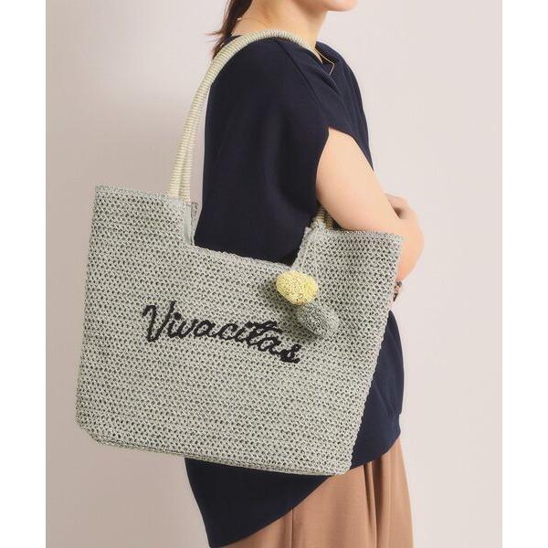 トートバッグ 雑材ロゴ刺繍チャーム付きトート レディース