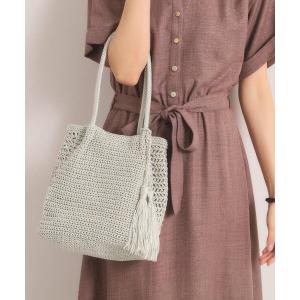 トートバッグ 雑材コード編みタッセルトート レディース