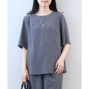 ブラウス シャツ 半袖 「L〜5L 大きいサイズ」ドライツイルパネルラインブラウス レディース