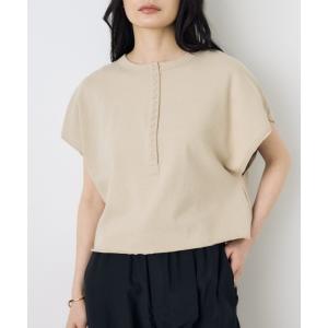 ヘンリーネック tシャツ 半袖 「セットアップ対応」2WAYヘンリーネックトップス　半袖　フレンチスリーブ　夏服　春服　秋服　ショート丈　クロップド丈