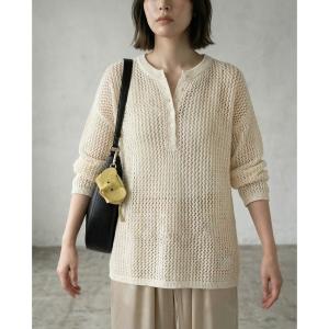 tシャツ 「BLK001」サマーメッシュ編みヘンリーネックプルオーバー レディース