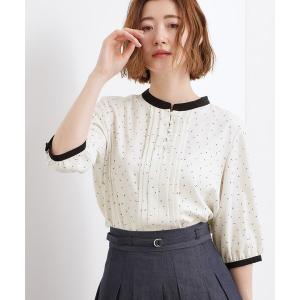 ブラウス シャツ 「二の腕カバー・お仕事」フロントタック配色ブラウス レディース