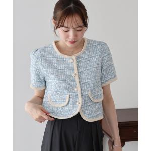 ジャケット ノーカラージャケット バイカラーパイピング半袖ツイードジャケット レディース｜ZOZOTOWN Yahoo!店
