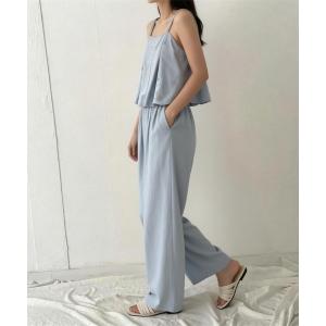 セットアップ キャミソール ノースリーブ レイヤードトップス ウエストタック ワイドパンツ セットアップ レディース