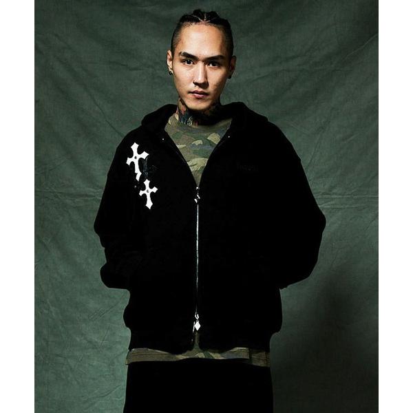 パーカー ジップフーディ｜Multiple Cross Leather Patch Thermal ...