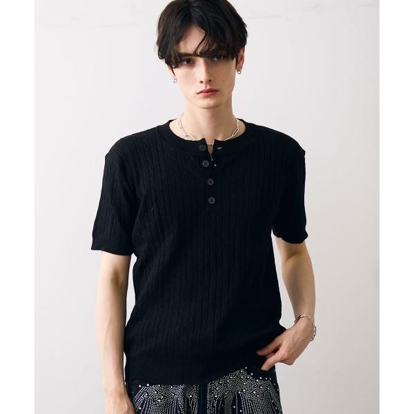 ヘンリーネック tシャツ Collared henley knit polo / カラードヘンリーネ...