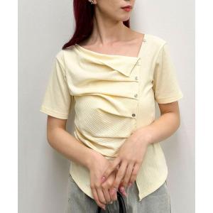 tシャツ 「ＯＮかわ」アシメタックボタンカットＴＯＰＳ　５Ｓ レディース