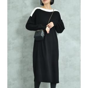 ワンピース ボートネック配色ニットワンピース