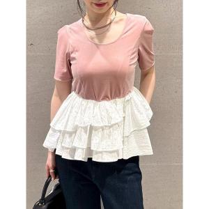 tシャツ ベロアペプラムフリルトップス レディース