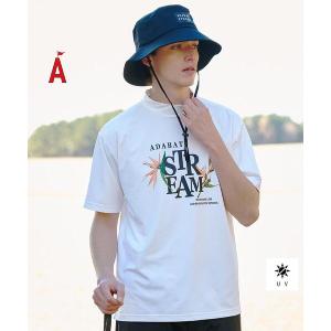 tシャツ 「UVケア」ロゴフラワープリント半袖モックT メンズ
