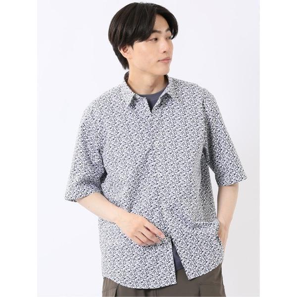 シャツ 半袖 シャツ メンズ 半袖 ストレッチ 綿混 ブロード リーフ ややゆったり レギュラーカラ...