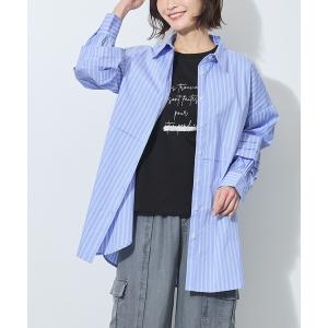 ブラウス シャツ タック入りストライプチュニックシャツ レディースの商品画像