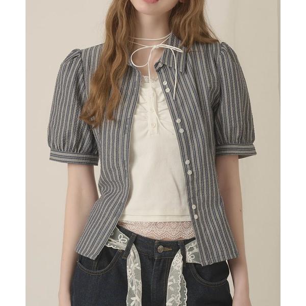 ブラウス シャツ W button puff sleeves shirt / ダブルボタンパフスリー...