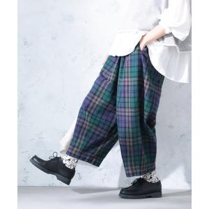 ワイドパンツ パンツ ブラックウォッチな9分丈パンツ レディース