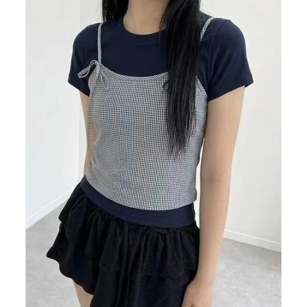 tシャツ リボン付き キャミソール重ね着風 T シャツ レディース