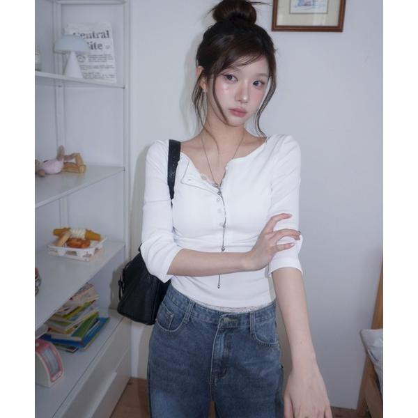 ヘンリーネック tシャツ 「MADE」 MOMU BASIC ヘンリーネック7分袖Tシャツ レディー...