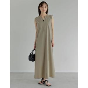 ワンピース 「撥水加工」「低身長/高身長サイズ有」タフタキーネックノースリーブワンピース