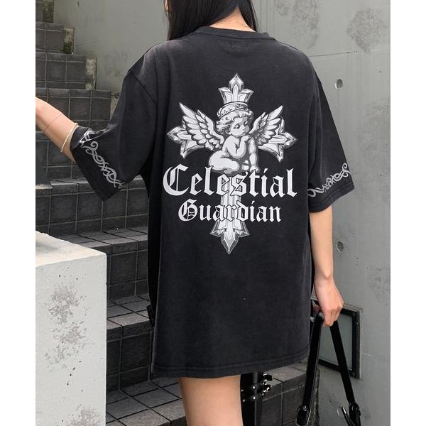 tシャツ 「26年春夏新作」ヴィンテージ加工 エンジェルクロス リフレクタープリントTシャツ メンズ...