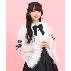 ブラウス シャツ レースフレア袖スタンドカラーブラウス レディース