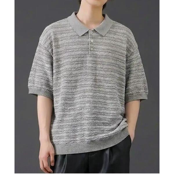 tシャツ ランダムボーダー ニットポロシャツ／サマーニット 半袖ポロトップス メンズ